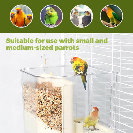 Bird Feeder for Cage, Automatic Bird Feeder, Multifunctional Parrot Seed Feeders and Bathtub,Transparent Seed Food Container, Food Dispenser for Parakeet Cockatoo Canary Finch Cockatiel Lovebird