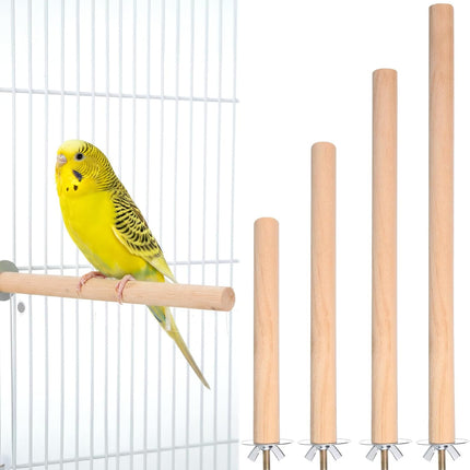 4Psc Bird Perches for Cage, Wooden Parrot Perches Stand with 4Pcs Nuts 8Pcs Washers, Different Length Natural Perch Bird Cage Accessories for Macaws Parakeets Conures Budgies Finches