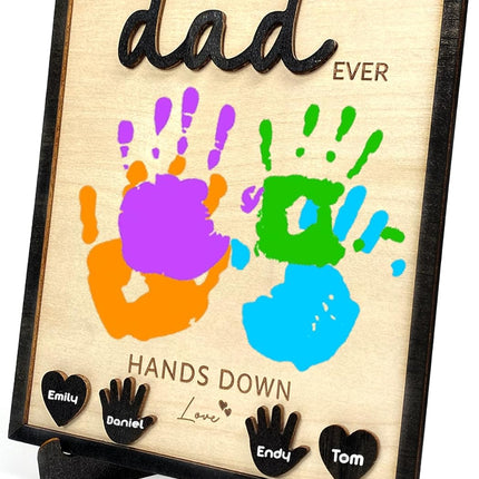 Best Dad Ever Hands Down Sign, Father's Day Wooden DIY Handprint Sign Gifts, Personalized Gift for Dad from Kids, Son, Daughter, Perfect Present for Papa, Daddy, Grandpa, Happy Birthday Gifts