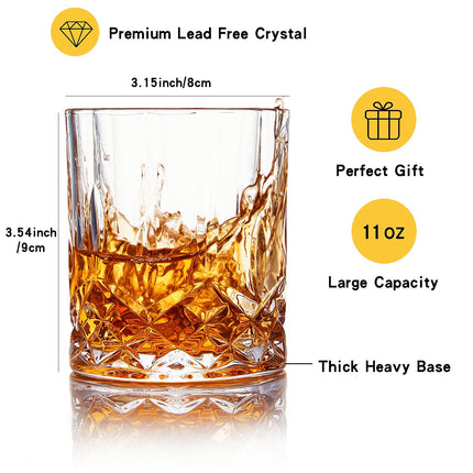 Whiskey Glasses Set of 4,Rock Glasses,11 oz Lead-Free Crystal Bourbon Glass,Old Fashioned Glass for Bourbon,Cognac,Irish Whisky,Personalised Whisky Glass Gift Set for Men,Dad,Brother