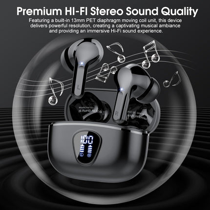 Wireless Earbuds, Bluetooth 5.4 Headphones HiFi Stereo, Bluetooth Earbuds with ENC Noise Cancelling Mic, IP7 Waterproof in Ear Earphones, 48H, LED Display Ear buds for Pad Phones Workout Sports, Black