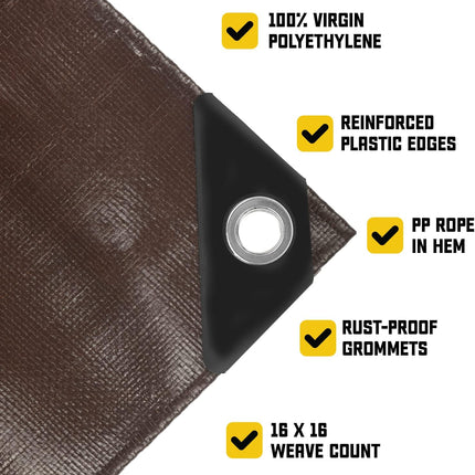 Core Tarps Extreme Heavy Duty 20 Mil Tarp Cover, Waterproof, UV Resistant, Rip and Tear Proof, Poly Tarpaulin with Reinforced Edges for Roof, Patio, Pool, Boat (Brown/Black 12′ X 16′)