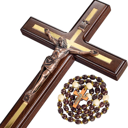 Asterom Crucifix Wall Cross - Handmade Wood Cross Wall Decor - Catholic Crucifix - 12 Inch