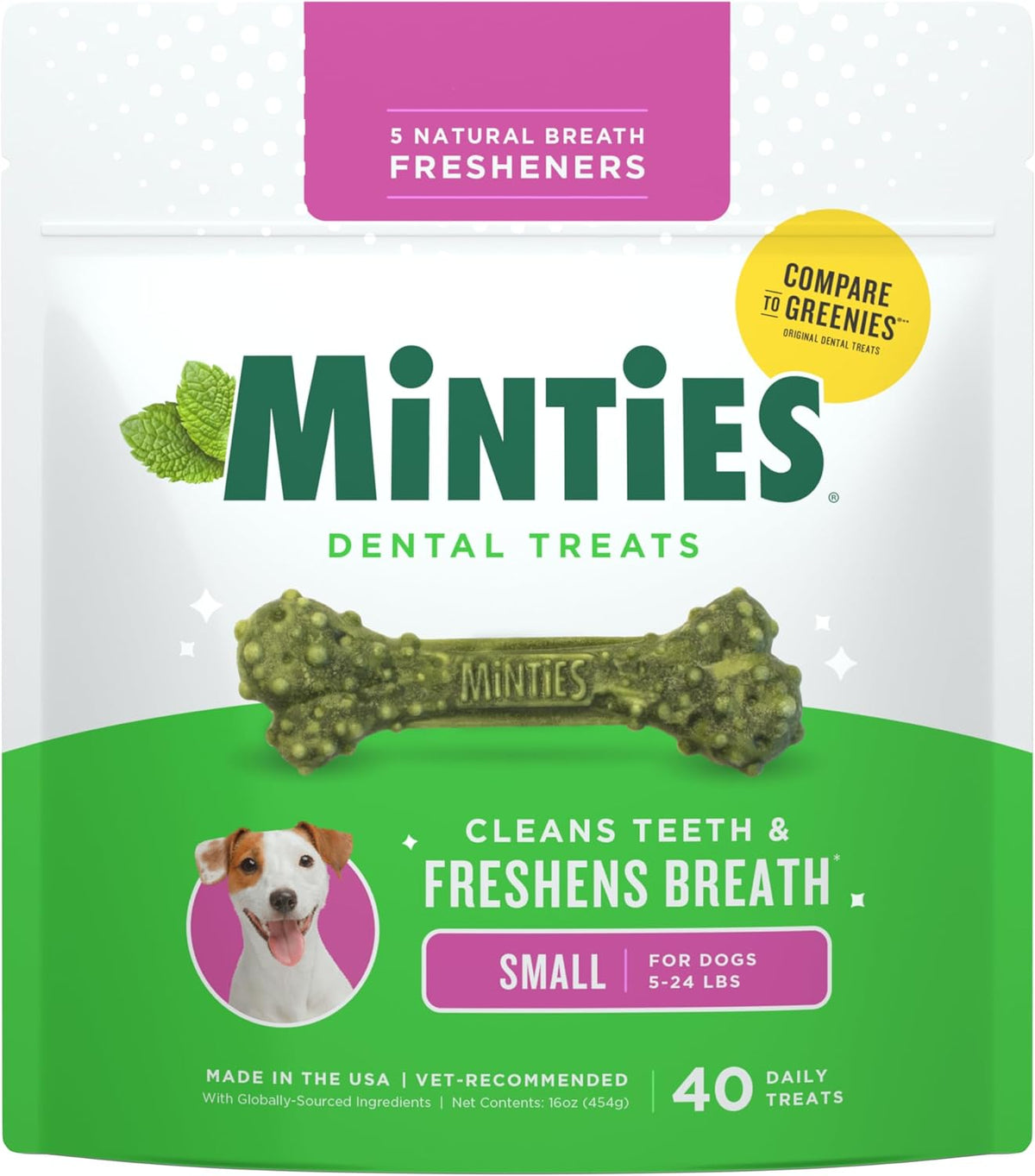 Tiny/Small Dog Dental Bone Treats, 16 oz, 40 Count