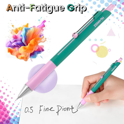 Solati Gel Pens, 5PCS 0.5mm Fine Point Smooth Writing Black Ink Pens, Cute Color Blocking Design with Rolling Clip, Quick Dry Writing Pens for School, Office & Gifts (Z3 5PCS Contrast Color)
