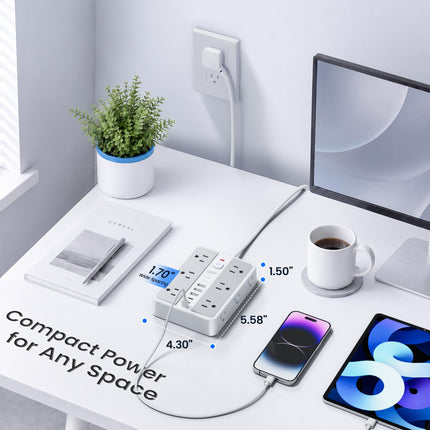 6 FT/ 2400J Surge Protector Power Strip, 12 Outlets, 6 USB (3 USB C) - photo 6