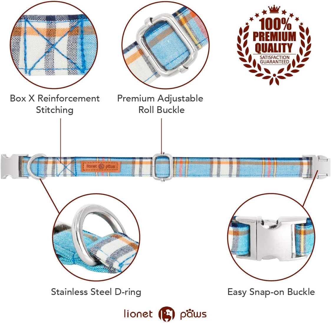 Boy Dog Collar with Blue Plaid Bowtie, Small - photo 3