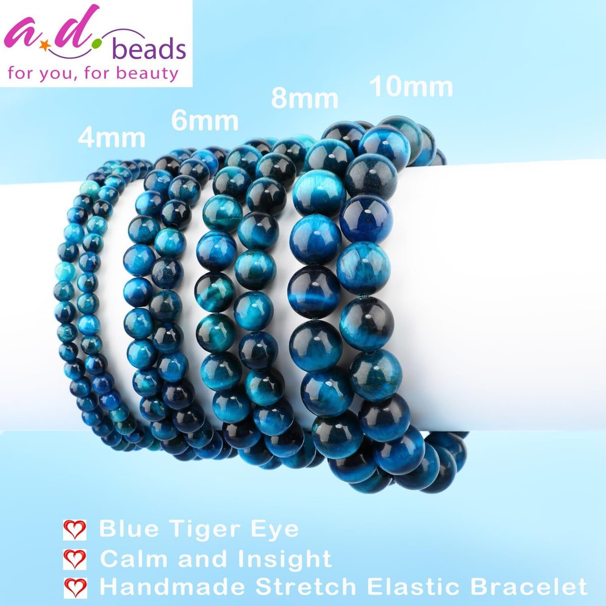 Blue Tiger Eye Gemstone Stretch Bracelet, Unisex - photo 4