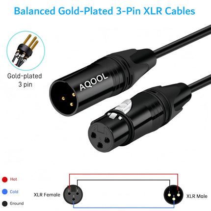 XLR Cables 25ft 4 Pack, Balanced Microphone Cable Gold-Plated 3 Pin