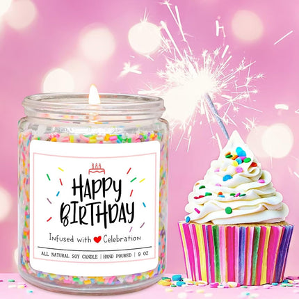 Homsolver Happy Birthday Gifts for Women Unique, Vanilla Cream Scent with Sprinkles Candy Birthday Candles for Her, Handmade Aromatherapy Candle Decor