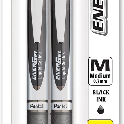 Pentel EnerGel RTX Retractable Liquid Gel Pen, (0.7mm), Medium Line, Metal Tip, Black Ink, Pack of 2 (BL77BP2A)