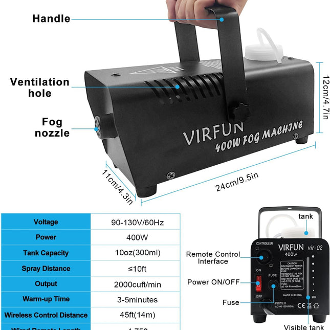 Fog Machine, Smoke Machine with Wireless&Wired Remote Control for Halloween, Party, Outdoor, Indoor and - photo 2