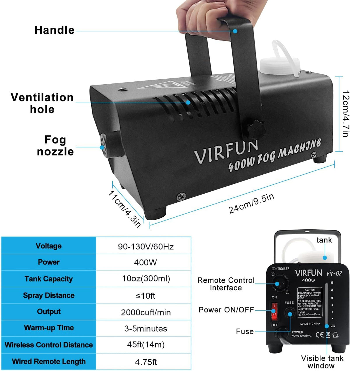 Fog Machine, Smoke Machine with Wireless&Wired Remote Control for Halloween, Party, Outdoor, Indoor and - photo 2