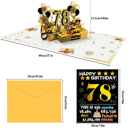 Joycard 78th Birthday Card for Women Men, 3D Pop Up Happy Birthday Gift for Grandpa Grandma, Funny 78 Year Old Birthday Decorations for Mother Dad, Back in 1948 Laser Gold Retro Theme