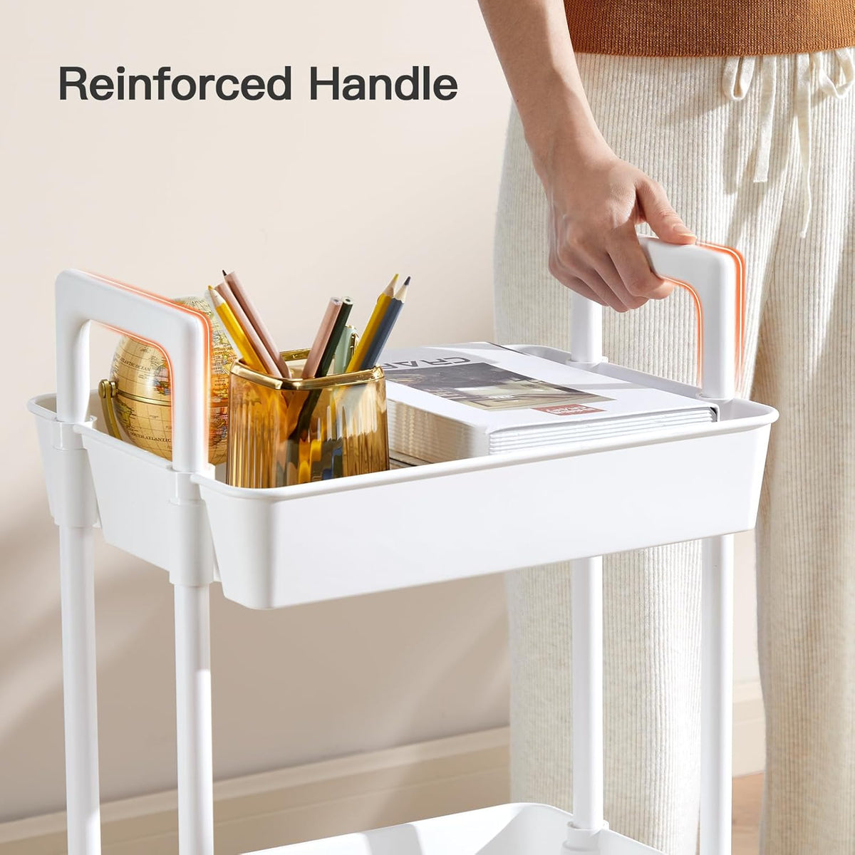3-Tier White Plastic Rolling Utility Cart with Lockable Wheels - photo 5