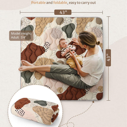 Blissful Diary Portable Baby Play Mats for Floor, Thicker Cushioned Foldable Baby Crawling Mat for Indoor Outdoor, Non-Slip & Washable Kids Playmat for Tummy Time Activity, Boho 43" X 43"