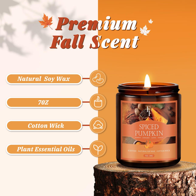 Fall Candles Set, 4 Pack Candles for Home Scented Natural Soy Wax, Autumn Gifts Set for Women Men, Fall - photo 2