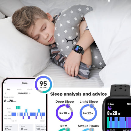 BIGGERFIVE Smart Watch for Kids, 1.8" Fitness Tracker Watch Pedometer, Heart Rate, Sleep Monitor, IP68 Waterproof, Calorie Step Counter, Puzzle Games with/Without APP for Girls Boys Teens 5-16, Black