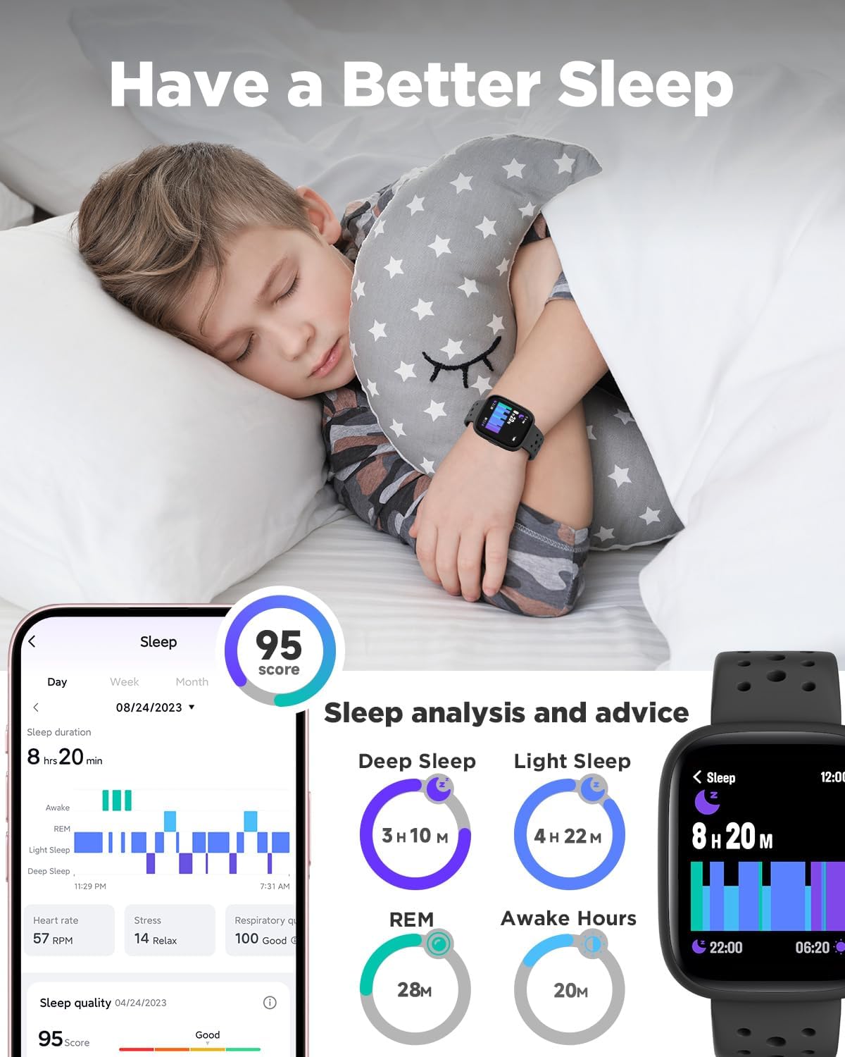 Smart Watch for Kids, 1.8" Fitness Tracker Watch Pedometer, Heart Rate, Sleep Monitor, IP68 Waterproof - photo 4
