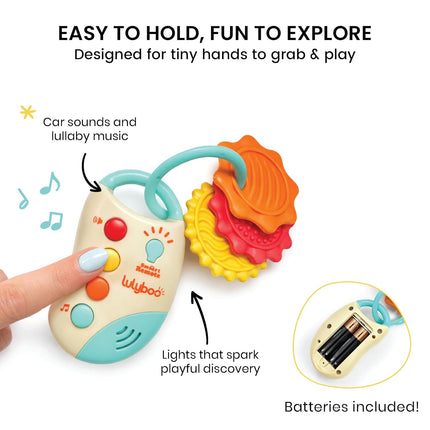 Lulyboo My First Teething Car Keys: BPA-Free Silicone teether with Soft Textures, Gentle Gum Relief, Light-up Button and car Sounds. Easy-Grasp Key fob and Lightweight Rings for Developmental Play