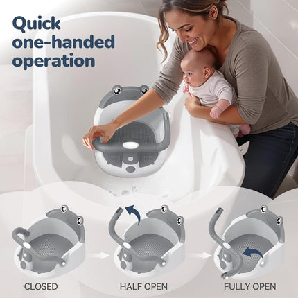 Baby Bath Seat for Babies 6 Months & Up - One-Handed Snap-On Armrest Baby Bath Chair | 4 Suction Cup Non-Slip Baby Bathtub Seat with Storage Bag | Ergonomic Infant Bath Seats for Baby Sitting Up Grey