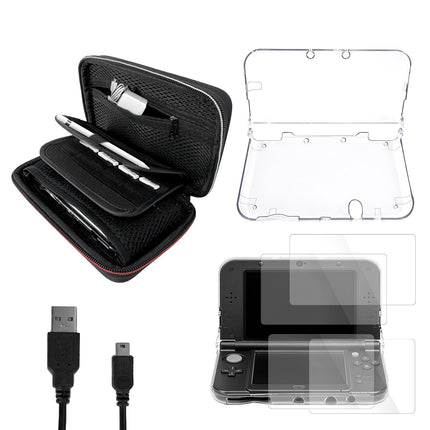 JDGPOKOO 5 in 1 Accessories Kit for New Nintendo 3DS XL/LL 2015, Carrying Case for New 3DS XL/LL, Clear Shell Case, 2 Set Screen Protectors and Charging Cable Compatible with Nintendo New 3DS‌ XL/LL ONLY