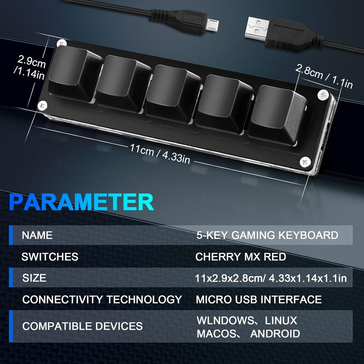 Upgrade Black 5-Key Mini Macro Mechanical Gaming Keypad - photo 2