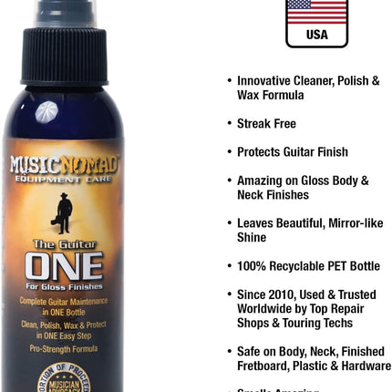 MusicNomad MN103 Guitar ONE All-in-1 Cleaner, Polish, and Wax, 4 oz., White