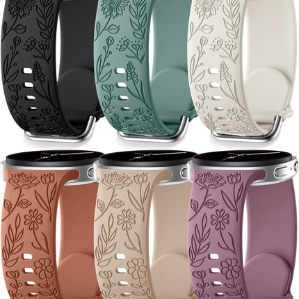 SNBLK Floral Engraved Bands Compatible with Samsung Galaxy Watch 8 Band 40mm 44mm/Galaxy Watch 8 Classic Band 46mm, 6Pack Flower Soft Silicone Sport Replacement Strap for Samsung Watch Bands Women Men