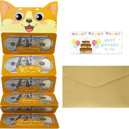 Happy Birthday Money Envelope for Cash,Birthday Card Money Holder with 6 Slots,Surprise Gift for Men Women Girls Boys,Money Gift Idea.(Corgi)