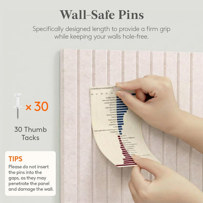 Felt Slatted Bulletin Board 12-Pack, Self-Adhesive Oatmeal Panels with 30 Pushpins - photo 3