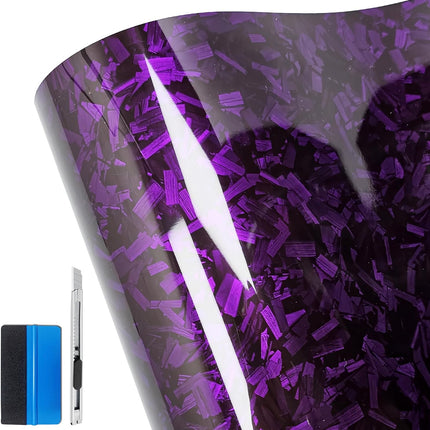 LZLRUN Forged Gloss Carbon Fiber Black Vinyl Wrap Roll Air Release Sticker Sheet Film DIY Decal Car Auto Vehicle Morotcycle Self Adhesive (1ft x 3.5ft, Purple)