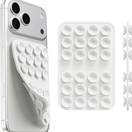 Upgraded Double Sided Silicone Suction Cup Phone Case Mount, Sticky Phone Grip Holder for Hands-Free Selfes & Videos, Reusable Silicone Phone Suction Grip for iPhone & Android, White