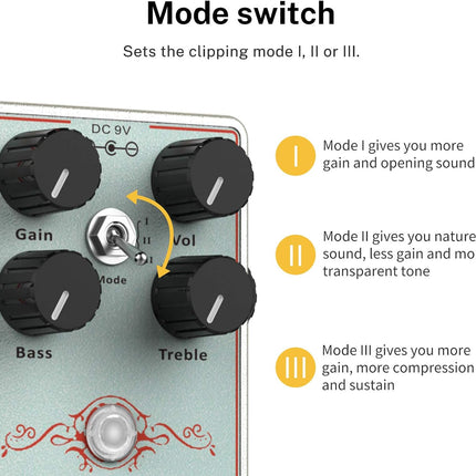 Donner Dumbal Drive Overdrive Pedal for Electric Guitar - Dumble Style With 2 Band EQ Boost Effect, Pure Analog True Bypass