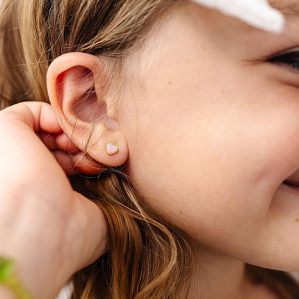Hypoallergenic Earrings for Girls, Cute Toddler Earrings Kids Baby Flatback Screw Back Earrings 14k Real Gold Plated Small Pearl Flower Pink Heart Strawberry Surgical Steel Stud Earrings Set
