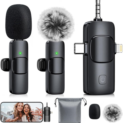 MENERESAS 3-in-1 Mini Microphone for iPhone: Wireless Lavalier Microphones for iOS/Android/Camera - Noise Reduction Lapel Mic, Clip on Mic for Video Recording Vlog, YouTube
