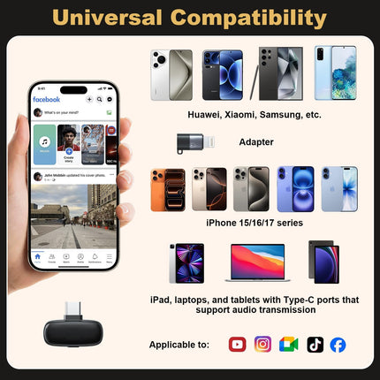 Wireless Lavalier Mini Microphone for iPhone ipad Android, 30H Long Battery Life, 100FT Wireless Range, Noise Cancellation, Plug & Play for Vlogging, Video Recording, Podcast, YouTube, TikTok