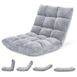 Folding Floor Chair with Back Support, 14 Adjustable Position, Padded Sleeper Bed, Couch Recliner, Gaming Floor Chairs for Adults, Meditation, Living Room (Grey)