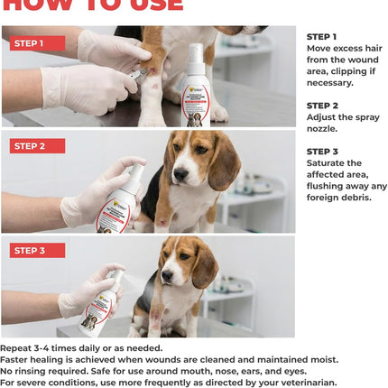 Dog and Cat Wound Care Spray for Dogs & Cats – Vet Recommended Skin Cleansing Spray, Helps Clean Minor Cuts & Scratches, Supports Skin Hygiene, Gentle No-Sting Formula - 3.38 Oz 100 Ml