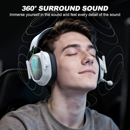 Wireless Gaming Headset for PC, PS5, PS4, Switch, Mac, Mobile Phone, USB&Type-C 2.4GHz Gaming Headphones with ENC Noise Cancelling Mic, 50mm Drivers, 3D Surround Sound, Cool RGB Light, 50H GameTime