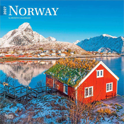 Norway | 2027 12 x 24 Inch (Hanging) Monthly Square Wall Calendar | Plastic-Free | BrownTrout | Travel Europe Scandinavian Fjords