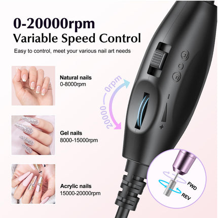C40 Electric Nail Drill, Precise Speed Dial, Purple