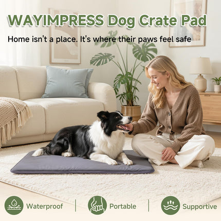 Outdoor Dog Crate Pad Bed, Reversible Waterproof Wipeable Kennel Mat, 35x22