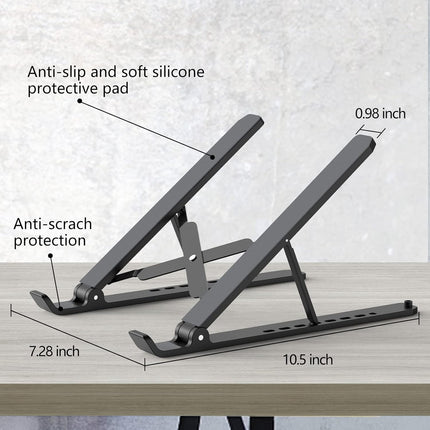 Tonmom Laptop Stand for Desk, Adjustable Laptop Riser ABS+Silicone Foldable Portable Notebook Holder, Ventilated Cooling Notebook Mount Computer Stand for 10-15.6” Laptops,Tablets-Black