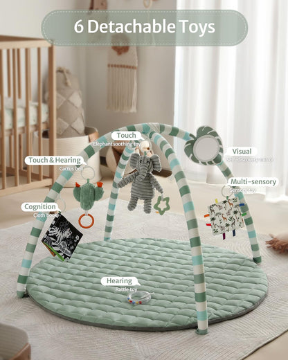 Sage Green Baby Play Gym Mat with 6 Detachable Toys - photo 3