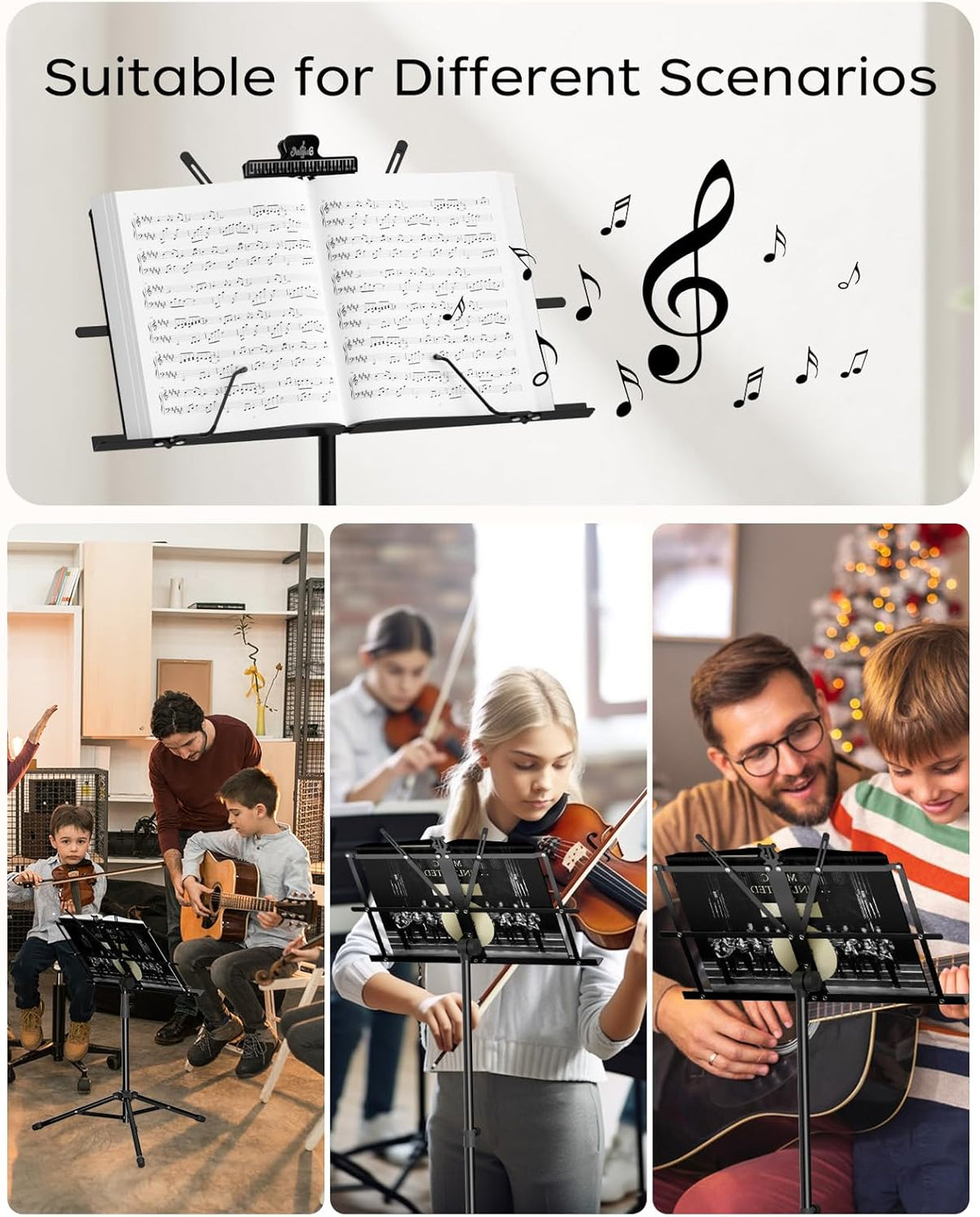 Music Stand, 2 in 1 Dual-Use Folding Sheet Music Stand & Desktop Book Stand, Portable Lightweight with - photo 5