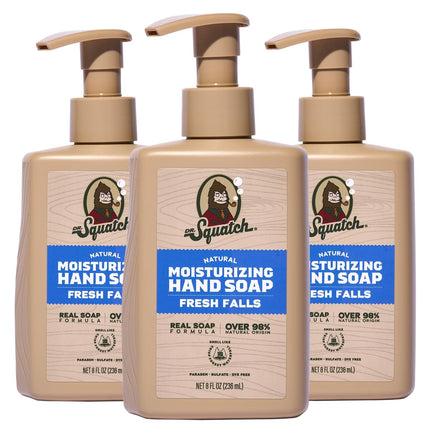 Dr. Squatch Natural Moisturizing Hand Soap - Tough on Dirt + Grime - Clean Ingredient, Gentle for all Skin Types - Moisturizing + Non-Drying - Fresh Falls (8 fl oz, 3-Pack)