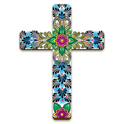 Floral Mexican Cross Wall Decor Day of The Dead Wall Art, 12x8.8in