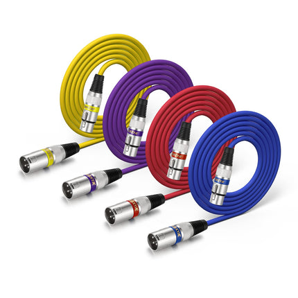 XLR Cable 15ft 4 Pack - 3 Pin Balanced Male to Female Mic Cable