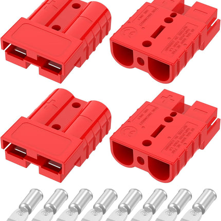 Anderson Connector 50A 600V Battery Quick Connect/Disconnect for 6-12 AWG Cables, Anderson Plug for Winch, Trailer, RV, Forklift (Red, 4 PCS)